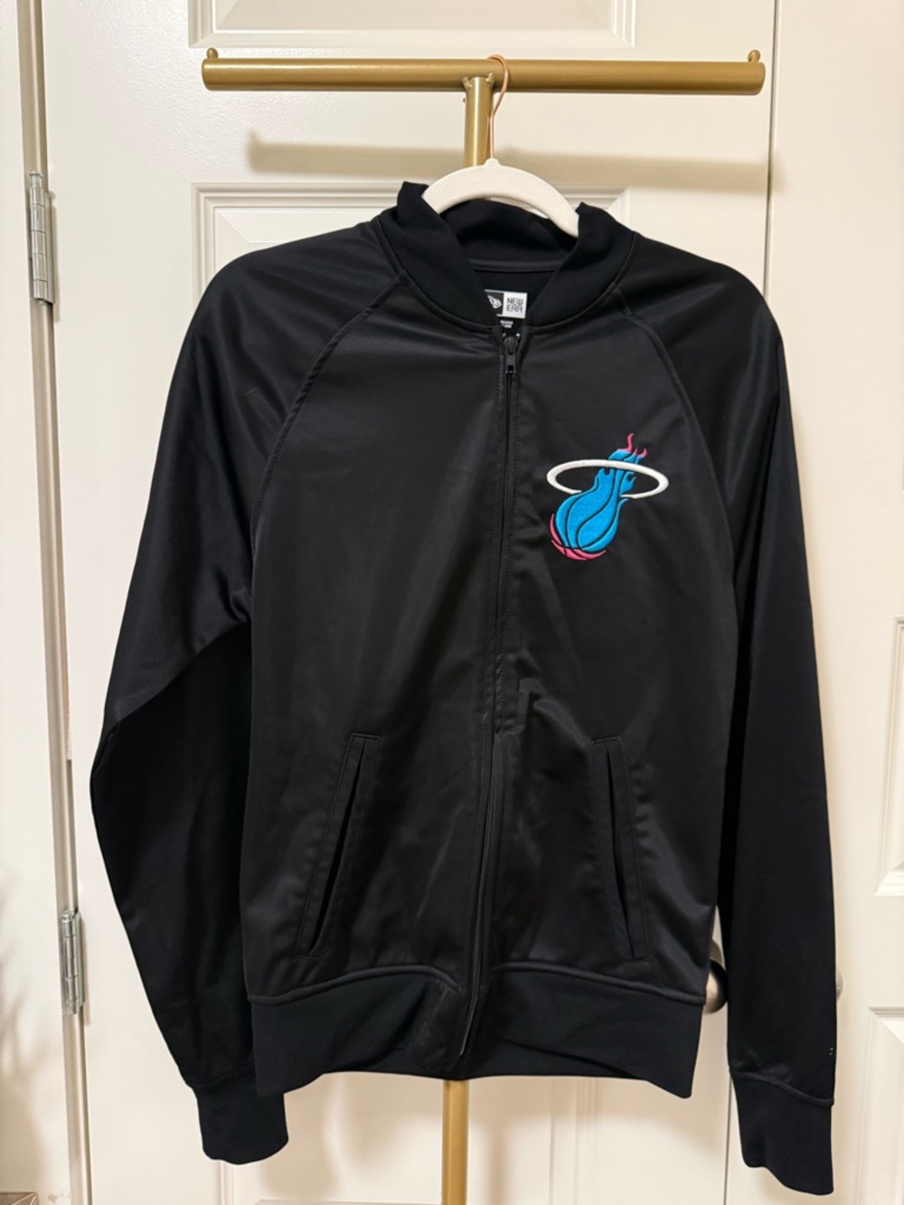 New Era Black Miami Heat Track Jacket with Blue & Pink Logo